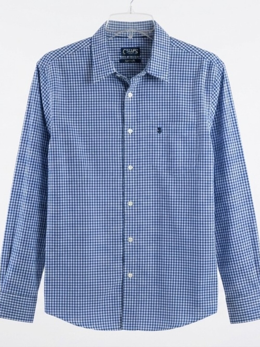 Chaps Men's Blue White Gingham Check Long Sleeve Button-Up Shirt Size XL/TG Easy